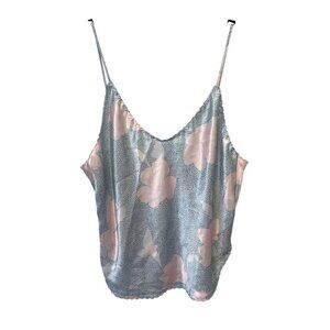 Vintage 80s Pollinaise Cami Size Medium Blue Pink Floral Light Satin Intimate